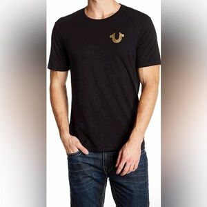 True Religion Black Graphic Tee Gold Buddha Guitar World Tour Logo Shirt